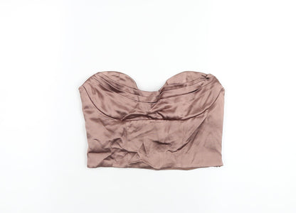 Womens UK Size M Zara Brown Cropped T-Shirt
