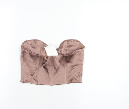 Womens UK Size M Zara Brown Cropped T-Shirt