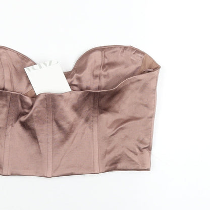 Womens UK Size M Zara Brown Cropped T-Shirt