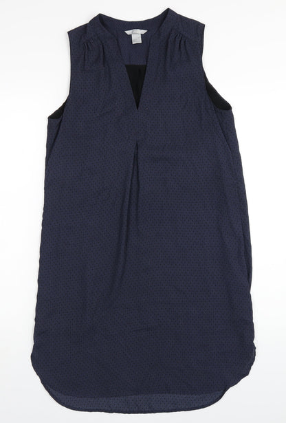 H&M Womens Blue Geometric Polyester A-Line Size 8 V-Neck Pullover