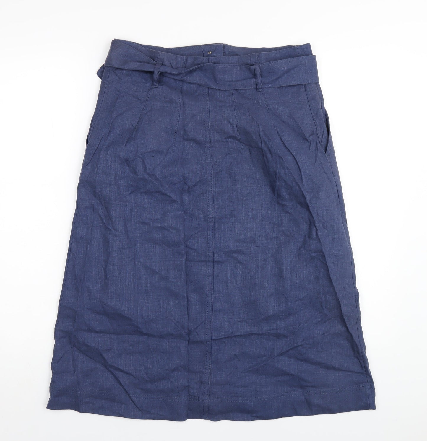 Marks and Spencer Womens Blue Linen A-Line Skirt Size 12 Button