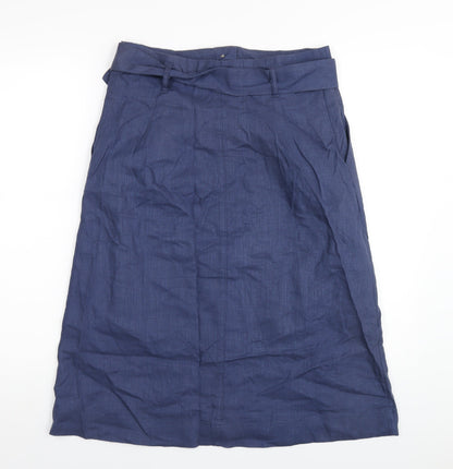 Marks and Spencer Womens Blue Linen A-Line Skirt Size 12 Button