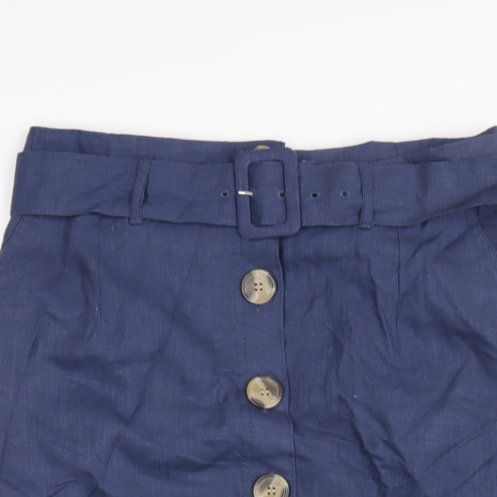 Marks and Spencer Womens Blue Linen A-Line Skirt Size 12 Button