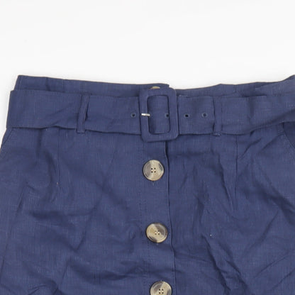 Marks and Spencer Womens Blue Linen A-Line Skirt Size 12 Button