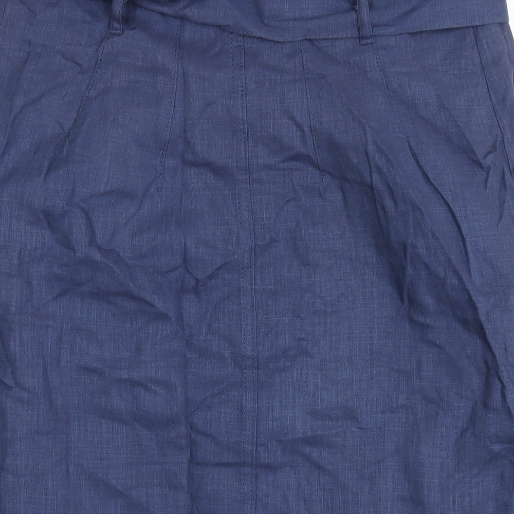 Marks and Spencer Womens Blue Linen A-Line Skirt Size 12 Button