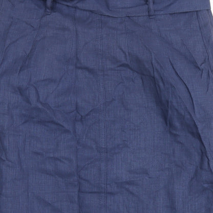 Marks and Spencer Womens Blue Linen A-Line Skirt Size 12 Button