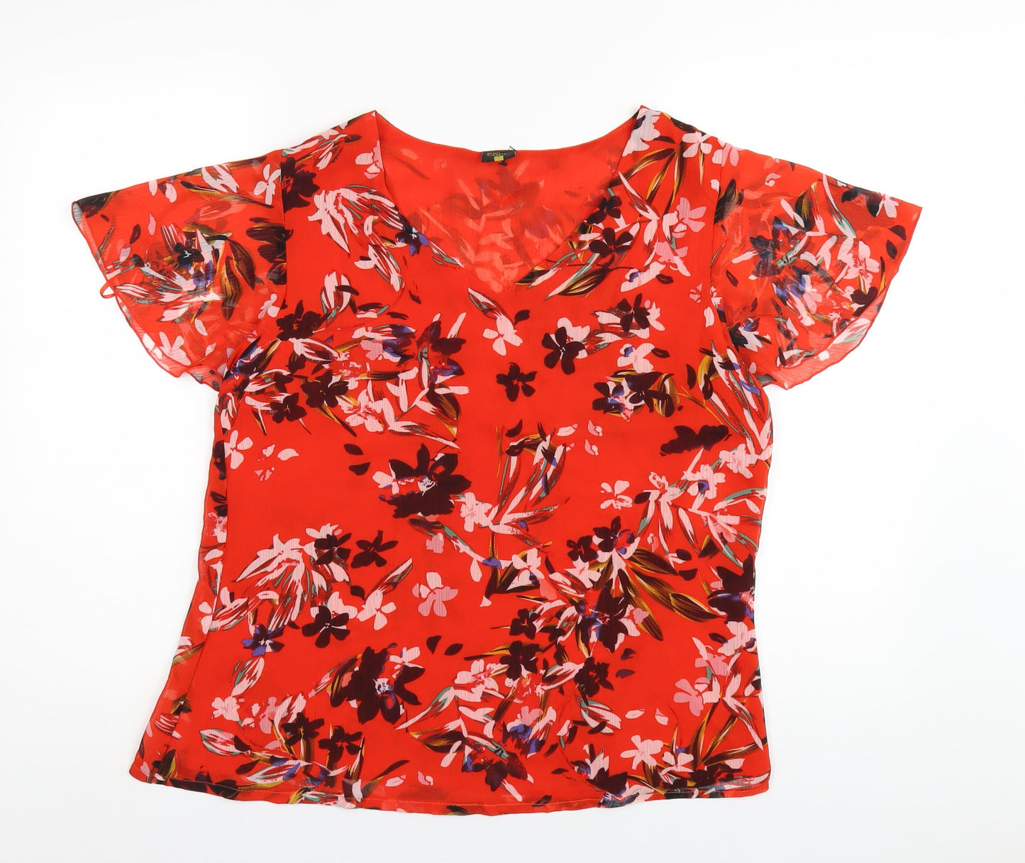 Stefano Cocci Womens Red Floral Polyester Basic Blouse Size S V-Neck