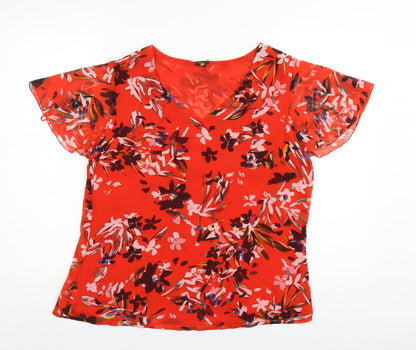 Stefano Cocci Womens Red Floral Polyester Basic Blouse Size S V-Neck