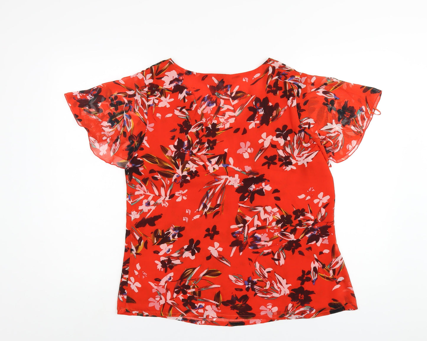 Stefano Cocci Womens Red Floral Polyester Basic Blouse Size S V-Neck