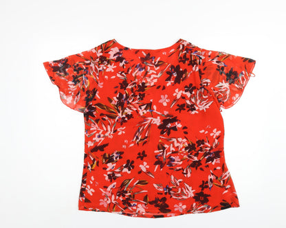 Stefano Cocci Womens Red Floral Polyester Basic Blouse Size S V-Neck