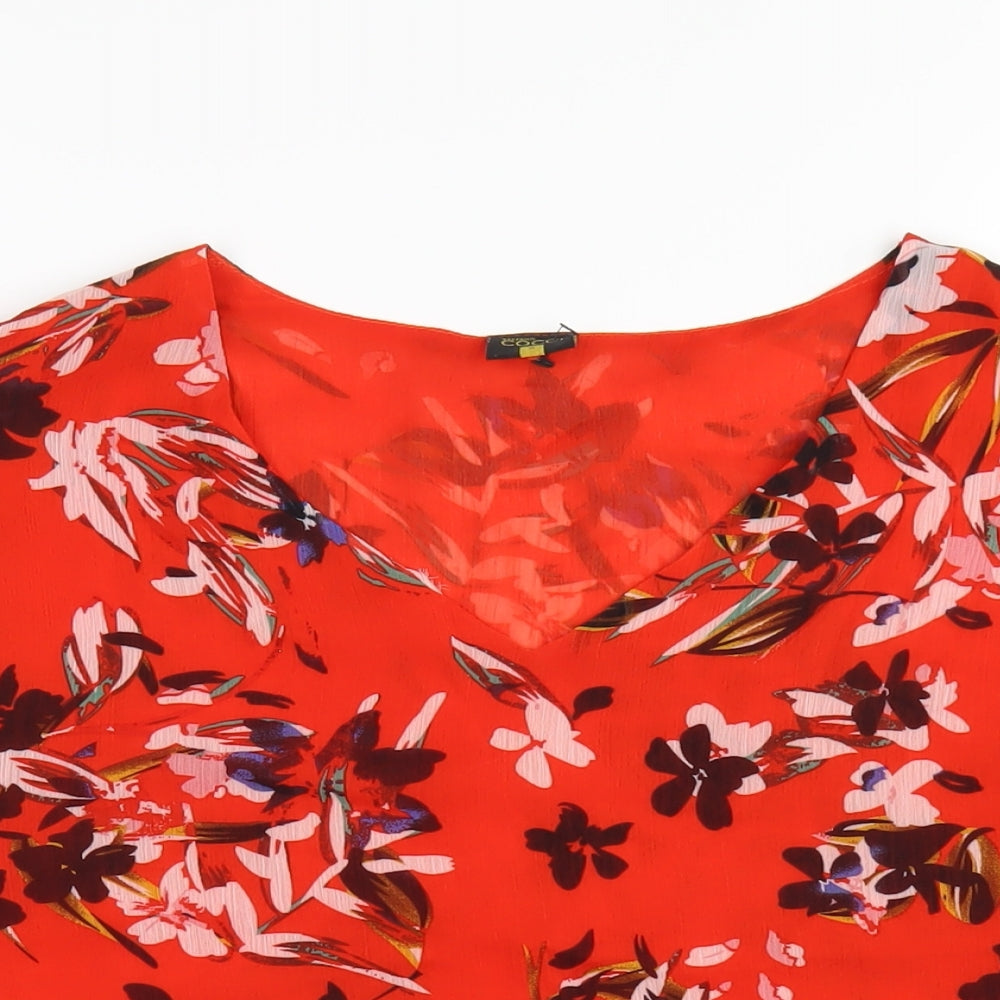 Stefano Cocci Womens Red Floral Polyester Basic Blouse Size S V-Neck