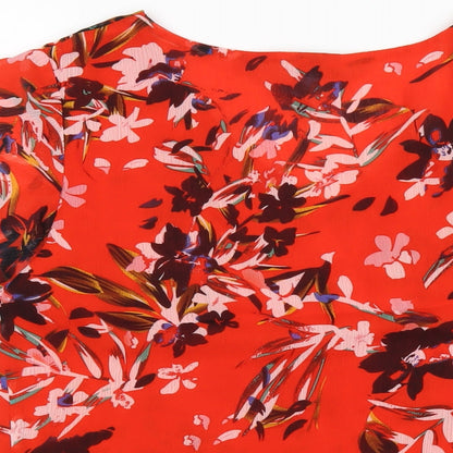 Stefano Cocci Womens Red Floral Polyester Basic Blouse Size S V-Neck