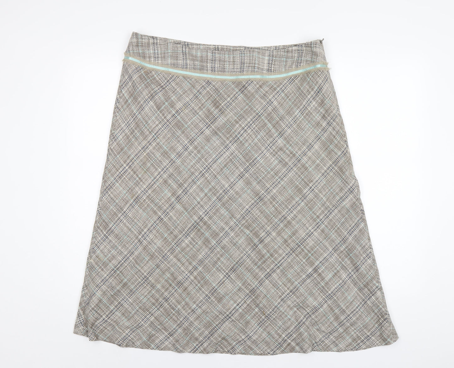 Monsoon Womens Brown Plaid Silk A-Line Skirt Size 16 Zip