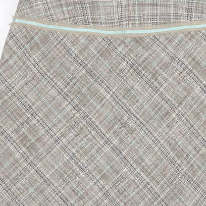 Monsoon Womens Brown Plaid Silk A-Line Skirt Size 16 Zip