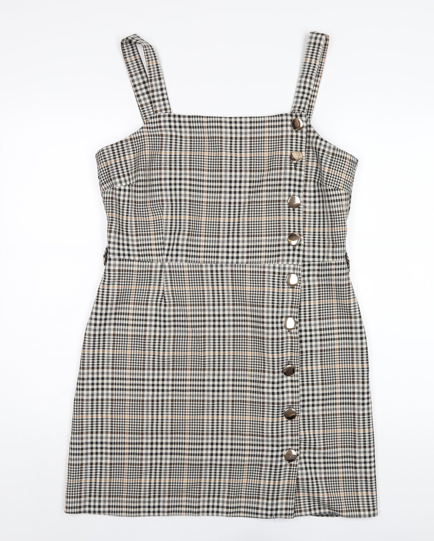 Miss Selfridge Womens Multicoloured Plaid Polyester A-Line Size 14 Square Neck Zip