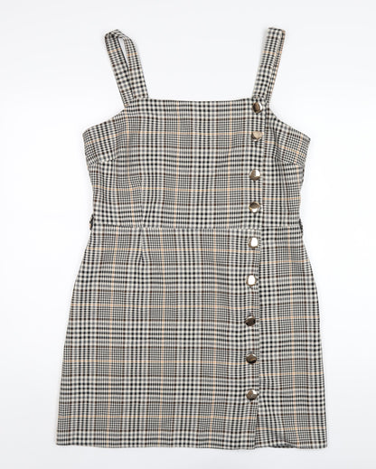 Miss Selfridge Womens Multicoloured Plaid Polyester A-Line Size 14 Square Neck Zip