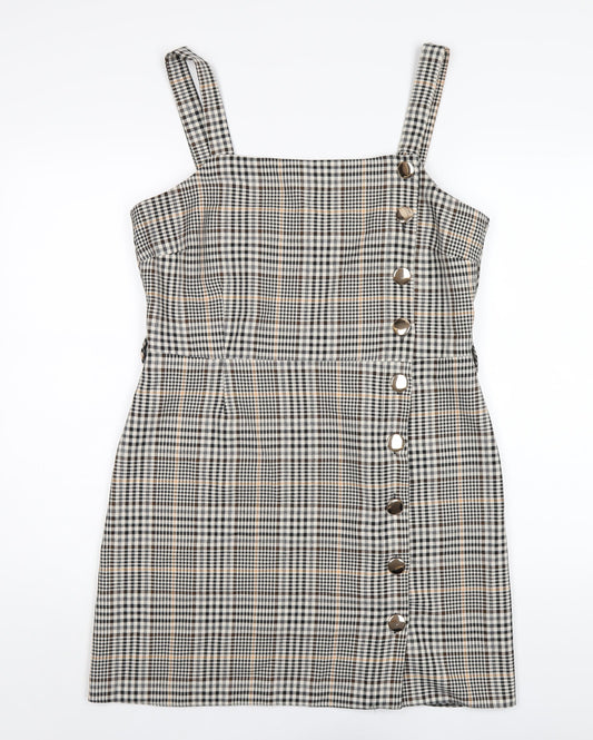 Miss Selfridge Womens Multicoloured Plaid Polyester A-Line Size 14 Square Neck Zip