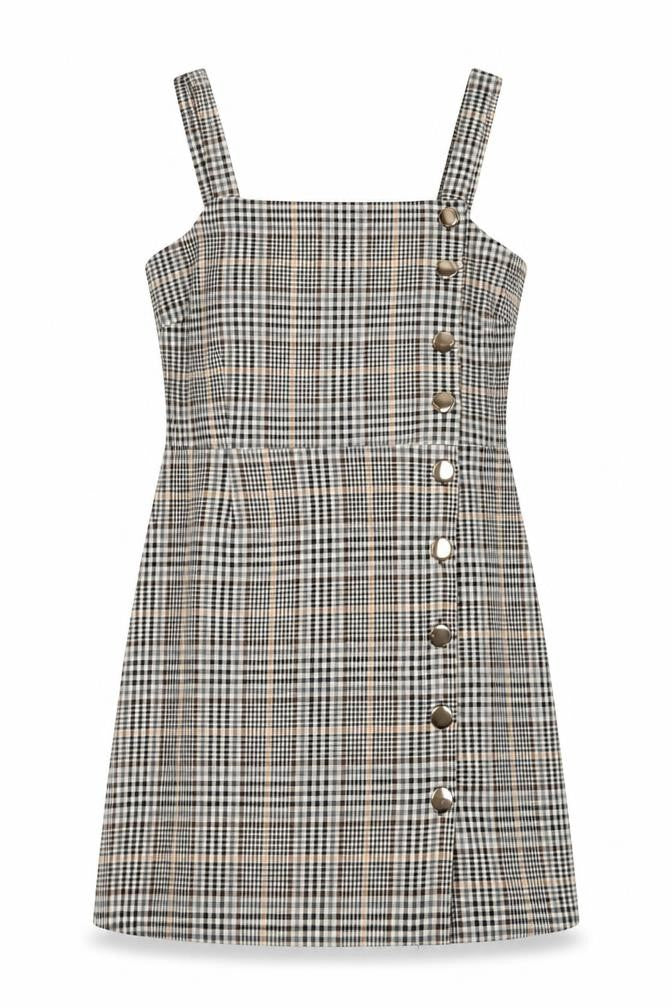 Miss Selfridge Womens Multicoloured Plaid Polyester A-Line Size 14 Square Neck Zip