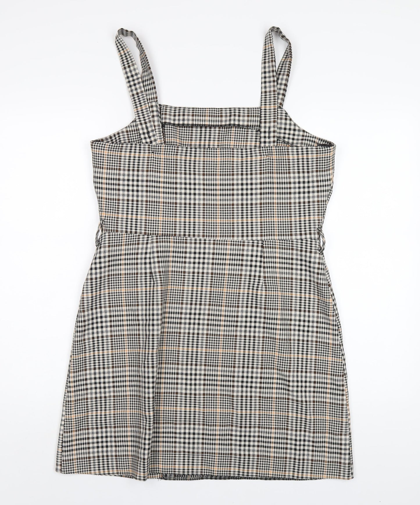 Miss Selfridge Womens Multicoloured Plaid Polyester A-Line Size 14 Square Neck Zip