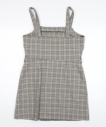 Miss Selfridge Womens Multicoloured Plaid Polyester A-Line Size 14 Square Neck Zip