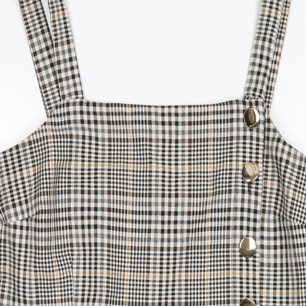 Miss Selfridge Womens Multicoloured Plaid Polyester A-Line Size 14 Square Neck Zip