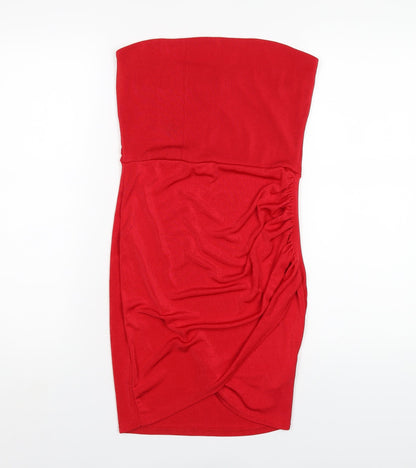 Missguided Womens Red Polyester Mini Size 10 Square Neck Pullover