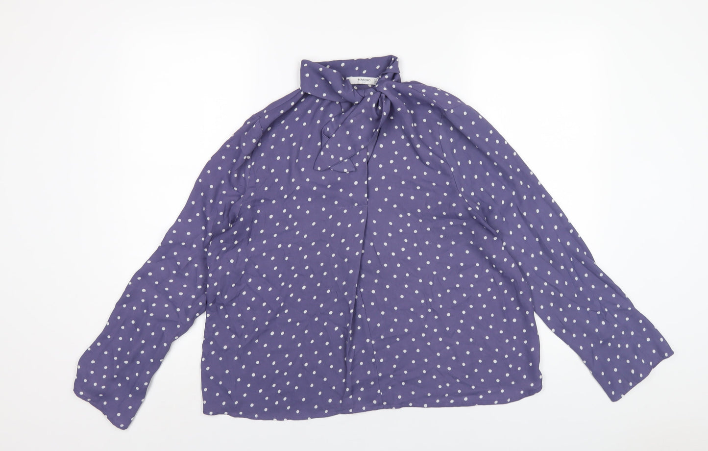Mngo Womens Blue Polka Dot Polyester Basic Blouse Size M V-Neck