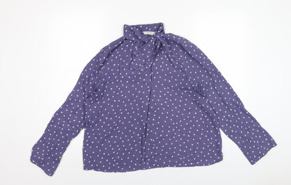 Mngo Womens Blue Polka Dot Polyester Basic Blouse Size M V-Neck