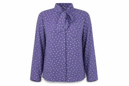 Mngo Womens Blue Polka Dot Polyester Basic Blouse Size M V-Neck