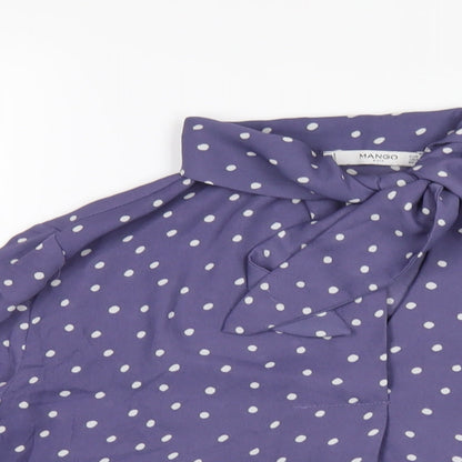 Mngo Womens Blue Polka Dot Polyester Basic Blouse Size M V-Neck