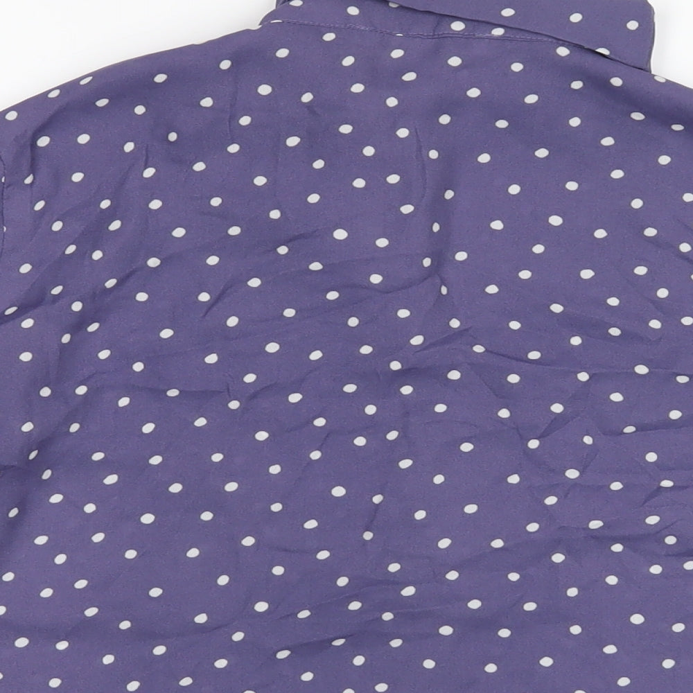 Mngo Womens Blue Polka Dot Polyester Basic Blouse Size M V-Neck