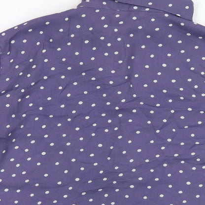 Mngo Womens Blue Polka Dot Polyester Basic Blouse Size M V-Neck