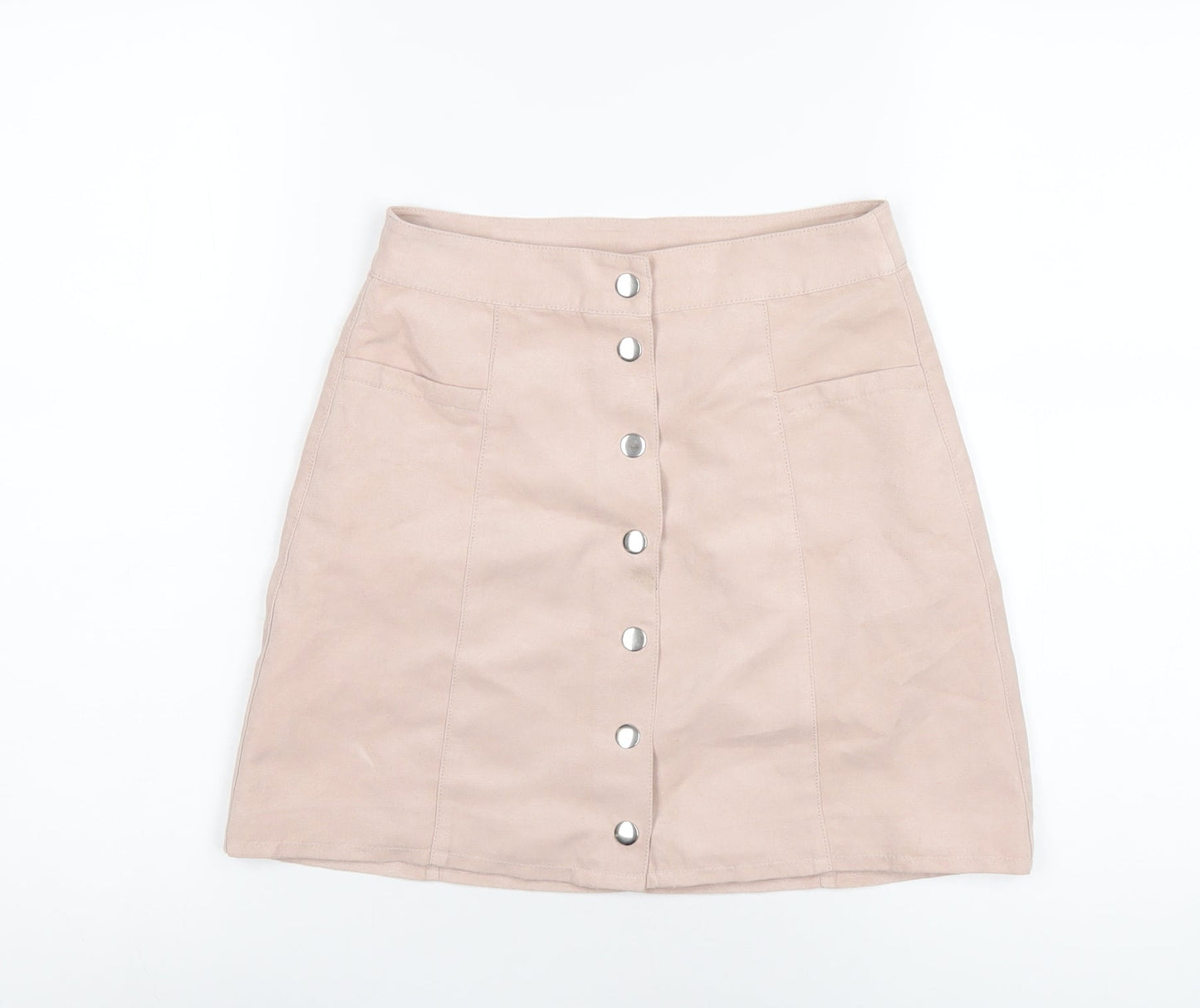 H&M Womens Pink Polyester A-Line Skirt Size 6 Snap