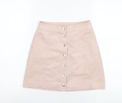 H&M Womens Pink Polyester A-Line Skirt Size 6 Snap