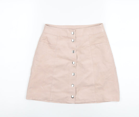 H&M Womens Pink Polyester A-Line Skirt Size 6 Snap