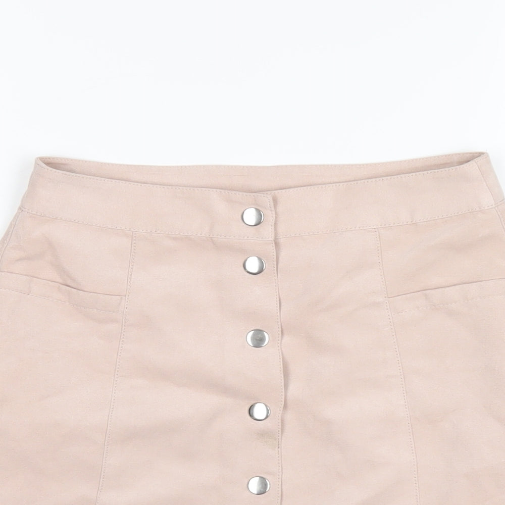 H&M Womens Pink Polyester A-Line Skirt Size 6 Snap