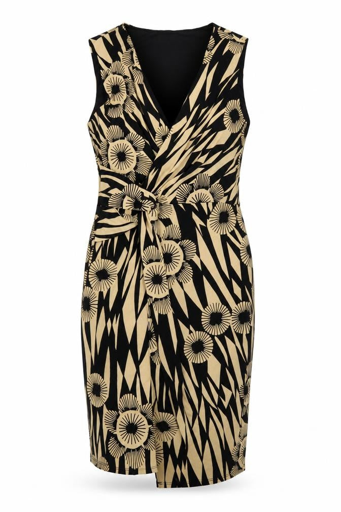 Wallis Womens Beige Geometric Polyester Bodycon Size 14 V-Neck Pullover