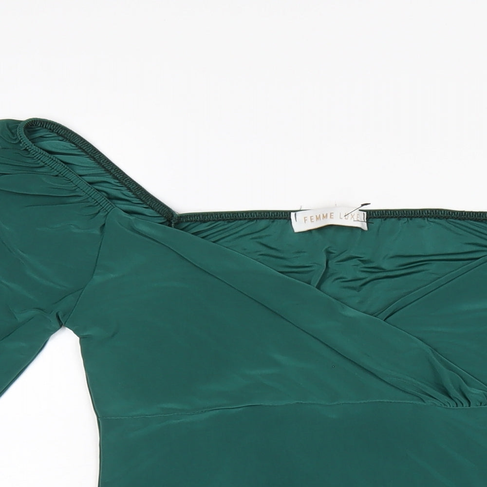 Femme Luxe Womens Green Polyester Bodycon Size 12 Off the Shoulder Pullover