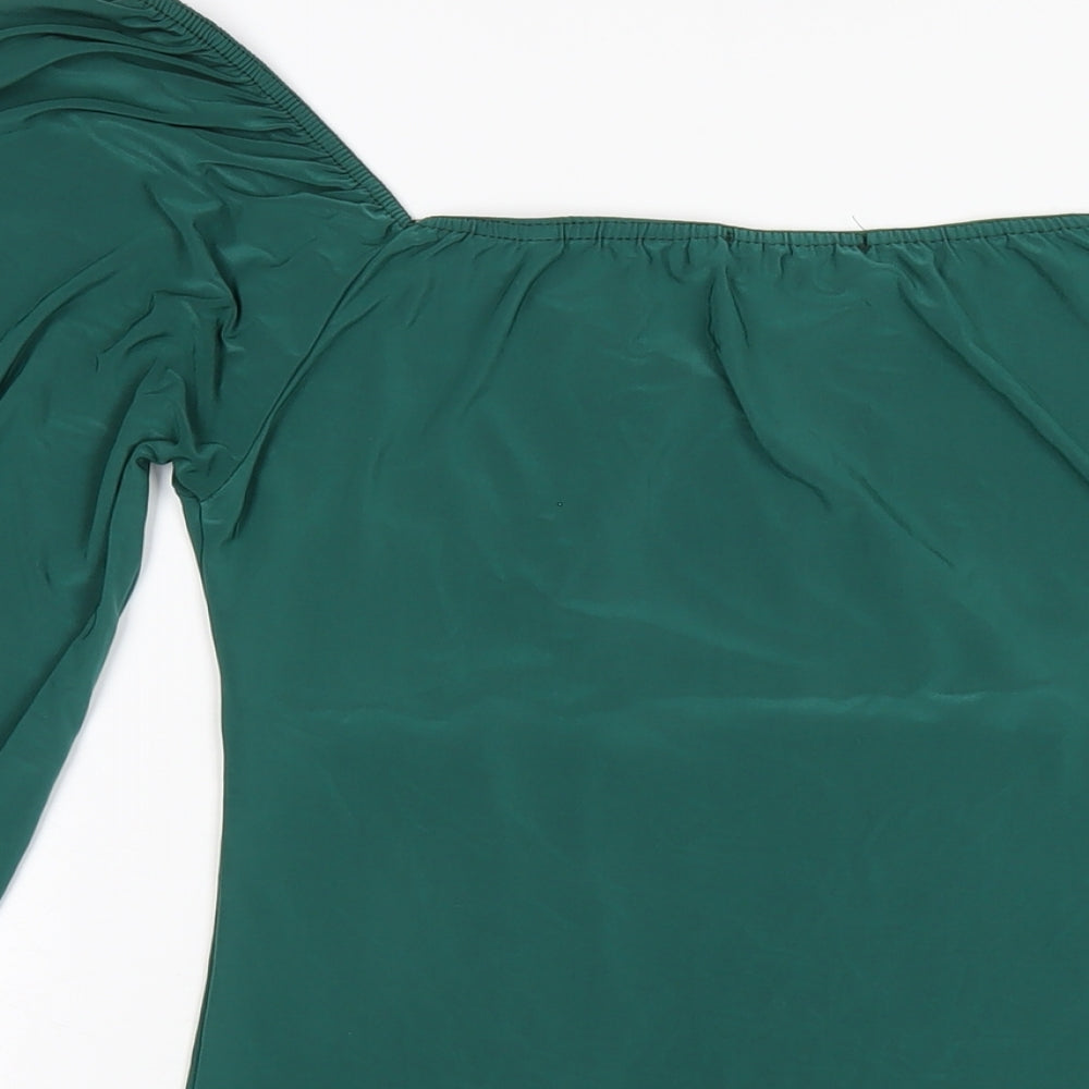 Femme Luxe Womens Green Polyester Bodycon Size 12 Off the Shoulder Pullover