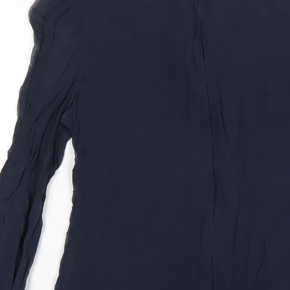 French Connection Womens Blue Silk A-Line Size S Round Neck Zip