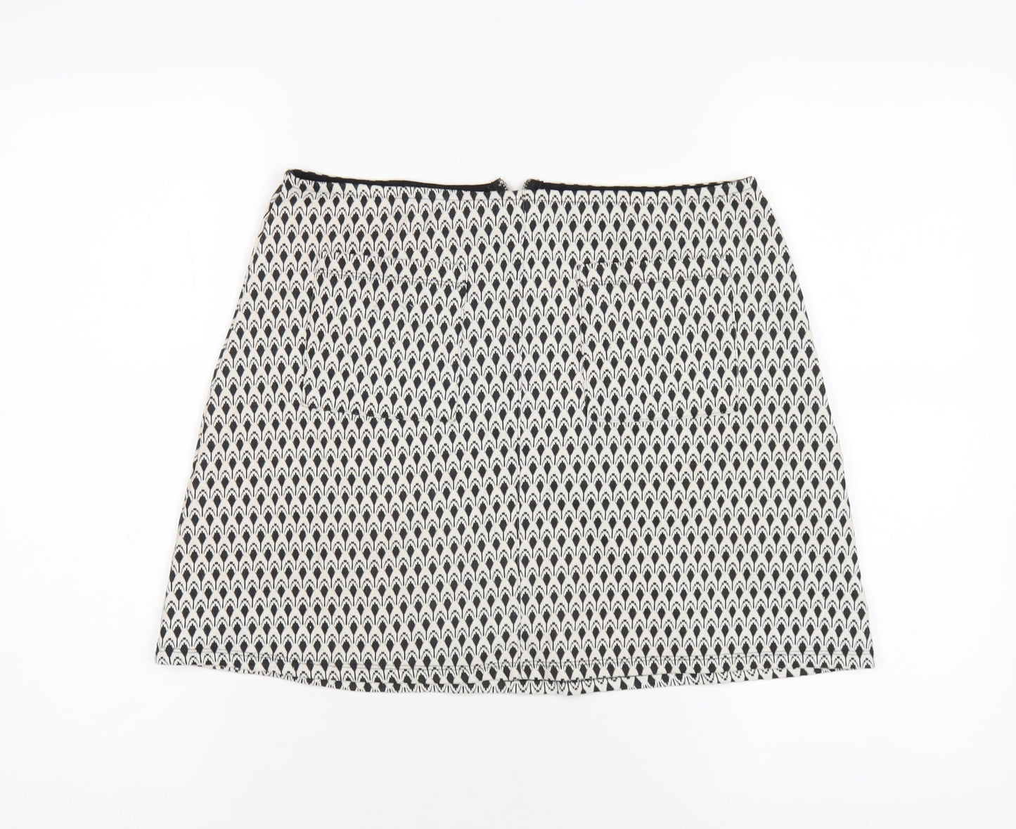 Miss Selfridge Womens White Geometric Polyester A-Line Skirt Size 12 Zip