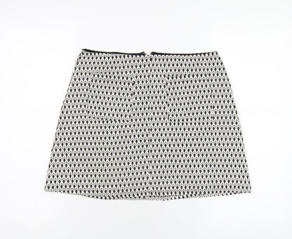 Miss Selfridge Womens White Geometric Polyester A-Line Skirt Size 12 Zip