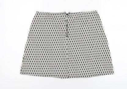 Miss Selfridge Womens White Geometric Polyester A-Line Skirt Size 12 Zip