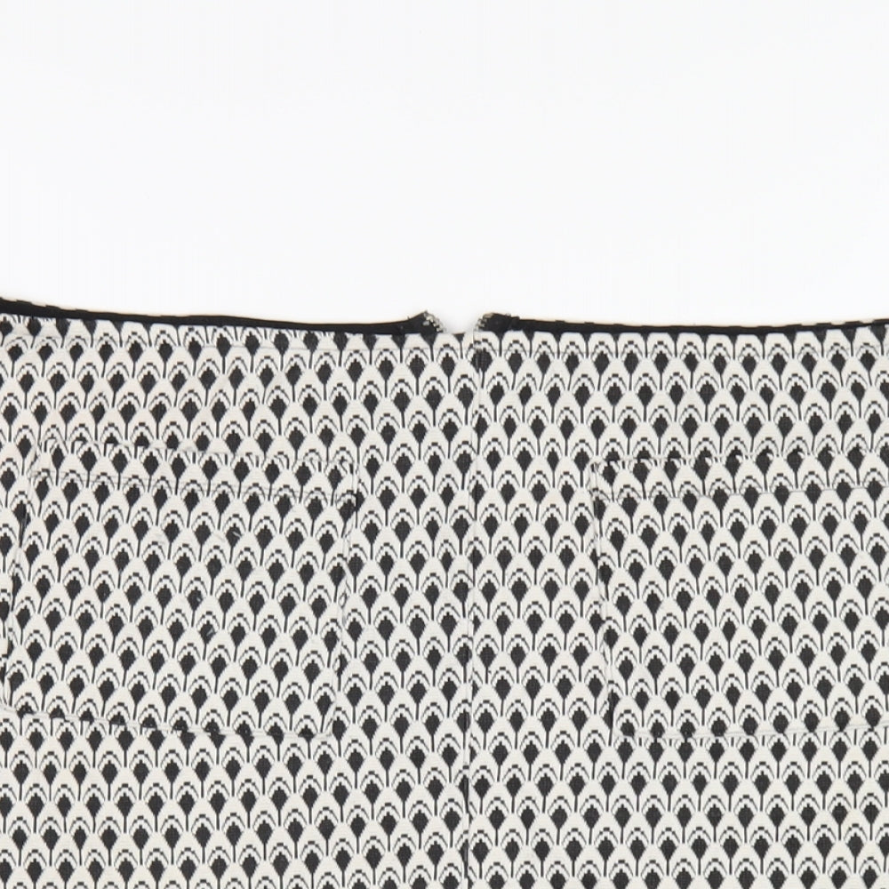 Miss Selfridge Womens White Geometric Polyester A-Line Skirt Size 12 Zip