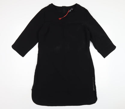 Marks and Spencer Womens Black Polyester A-Line Size 14 Round Neck Zip
