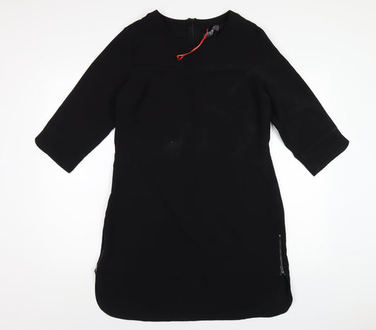 Marks and Spencer Womens Black Polyester A-Line Size 14 Round Neck Zip