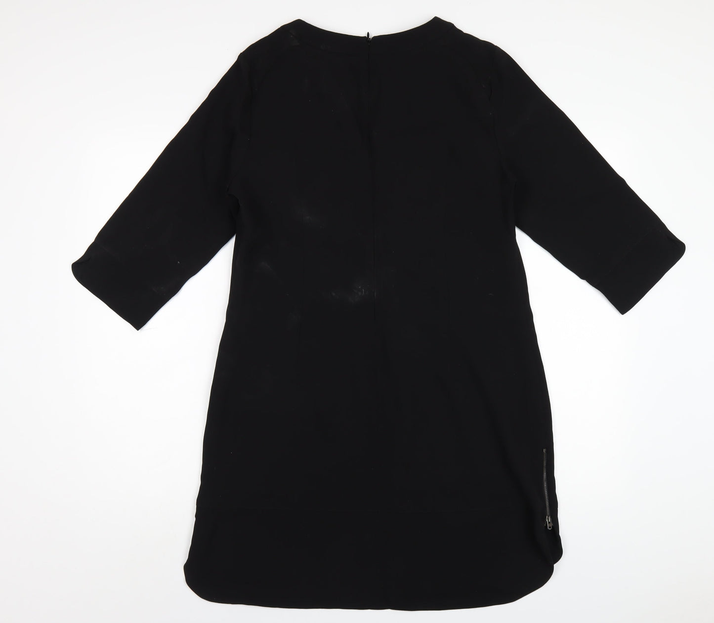 Marks and Spencer Womens Black Polyester A-Line Size 14 Round Neck Zip