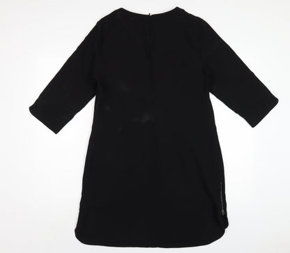 Marks and Spencer Womens Black Polyester A-Line Size 14 Round Neck Zip