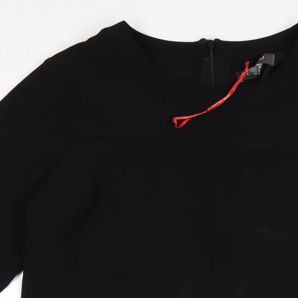 Marks and Spencer Womens Black Polyester A-Line Size 14 Round Neck Zip
