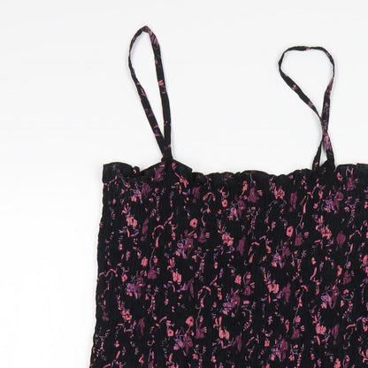 H&M Womens Black Floral Cotton A-Line Size 10 Square Neck Pullover